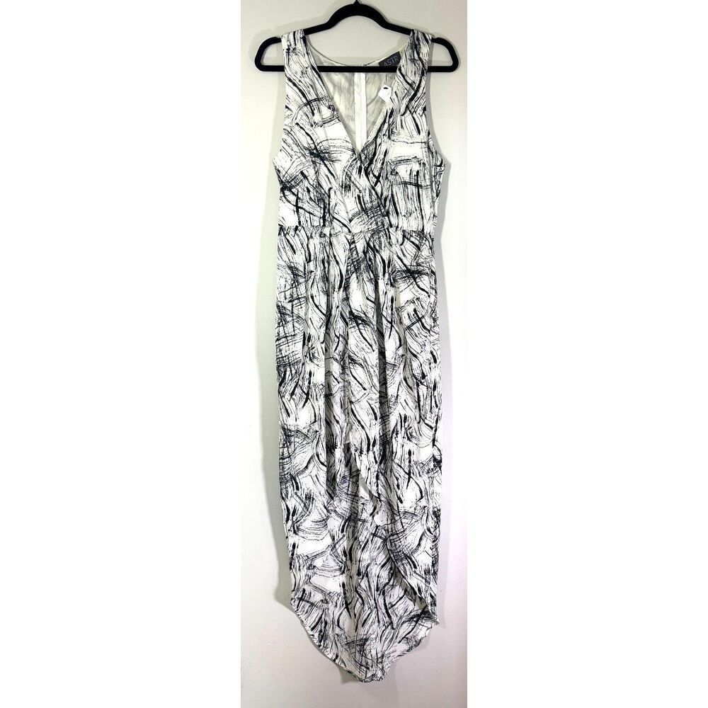 ASTR‎ NWT L Abstract High Low Midi Dress Black Off-White Cocktail Wedding Guest